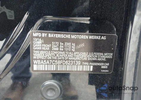 2015 BMW 528I xDrive from USA, damaged, VIN WBA5A7C58FD623139